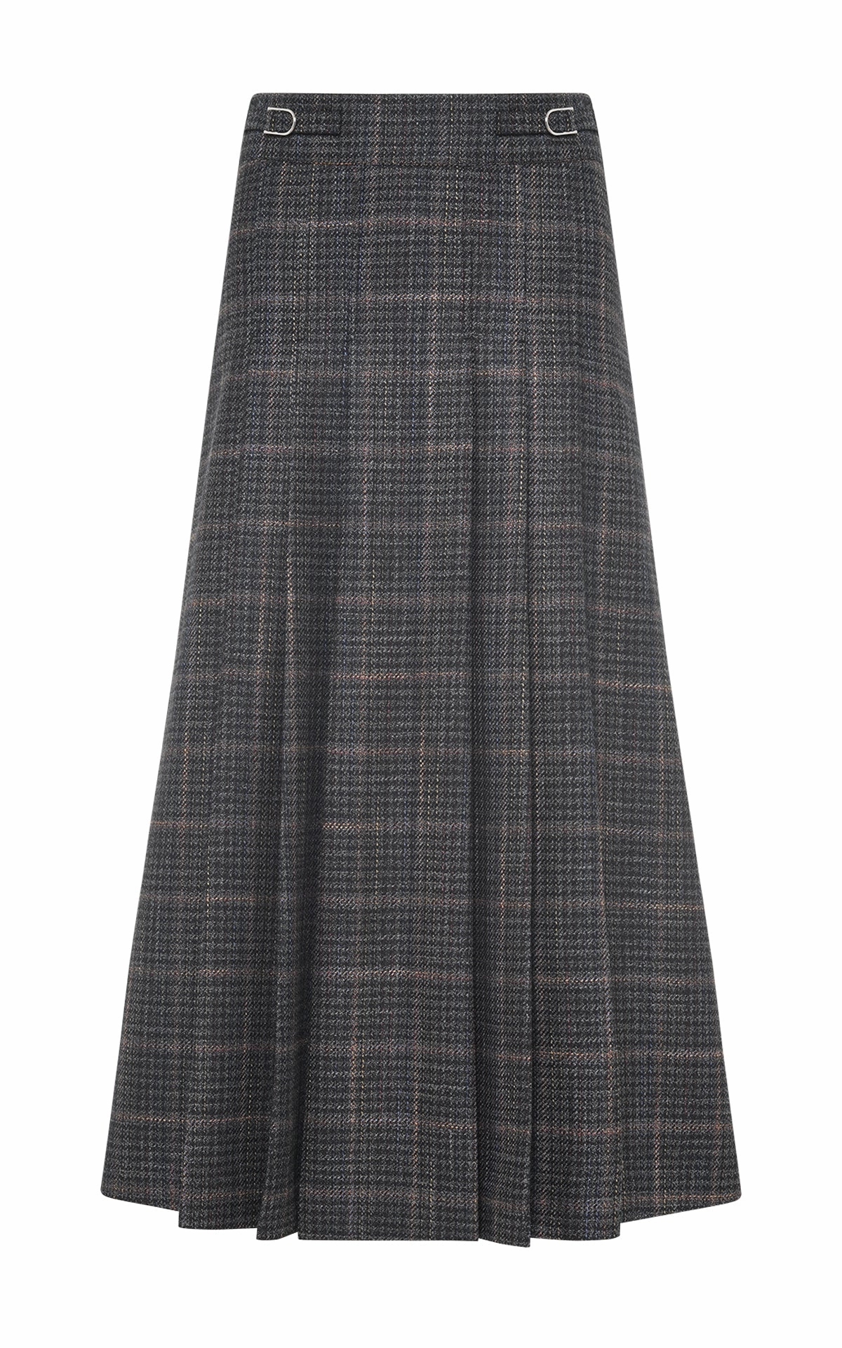 Wesley Midi Skirt in Charcoal Wool Silk Clubcheck Plaid Classy Appeal Chic Fit Wear