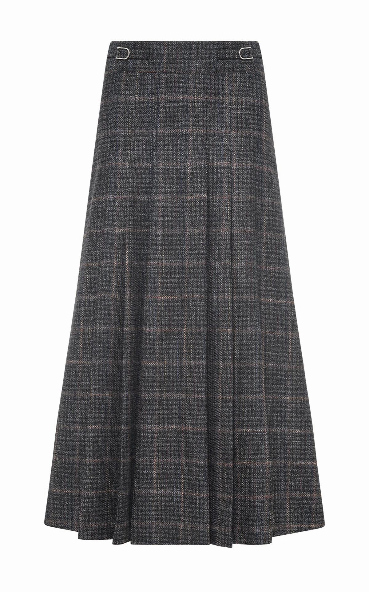 Wesley Midi Skirt in Charcoal Wool Silk Clubcheck Plaid Elegant Precision Stylish Layers