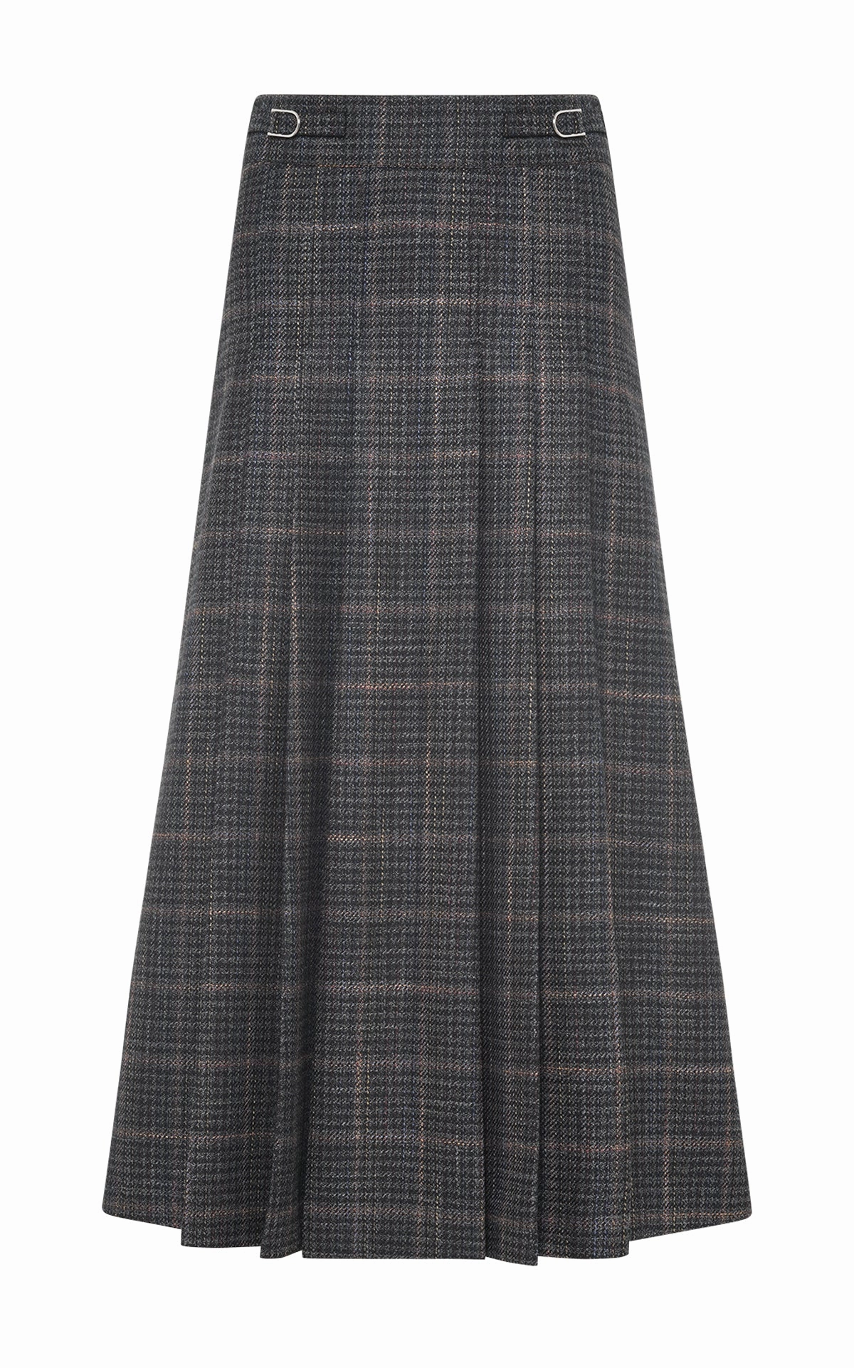 Wesley Midi Skirt in Charcoal Wool Silk Clubcheck Plaid Seasonal Layering