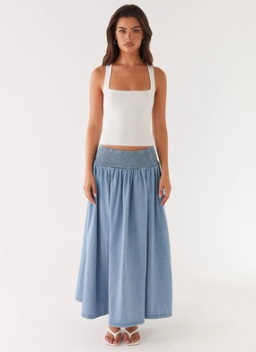 Heater Midi Skirt - Washed Blue Fresh Texture