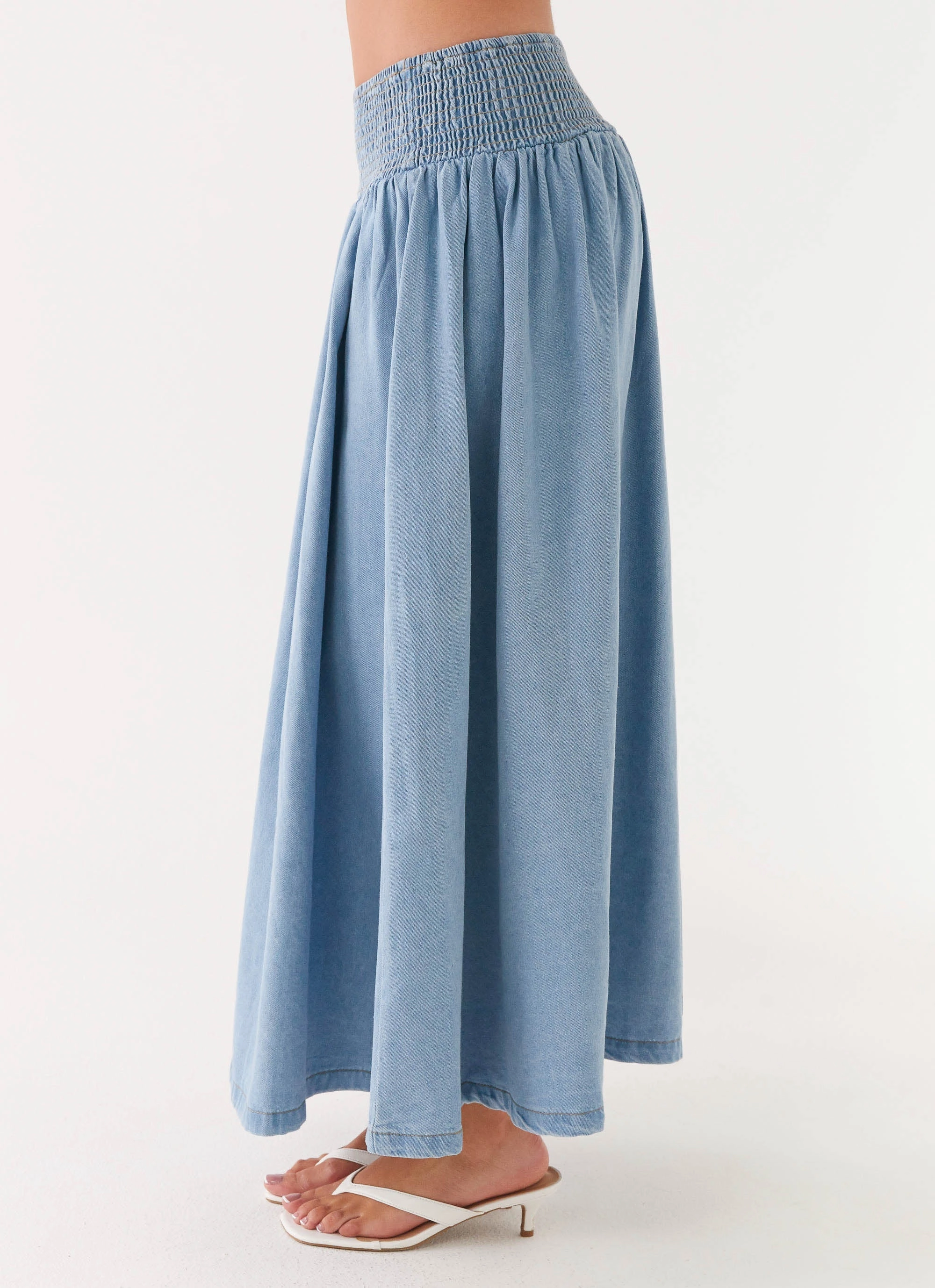 Weighted Hem Heater Midi Skirt - Washed Blue