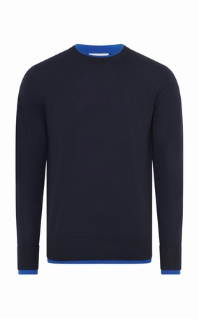 Wells Knit Sweater in Navy & Cobalt Cashmere Silk DoubleLayered Hem