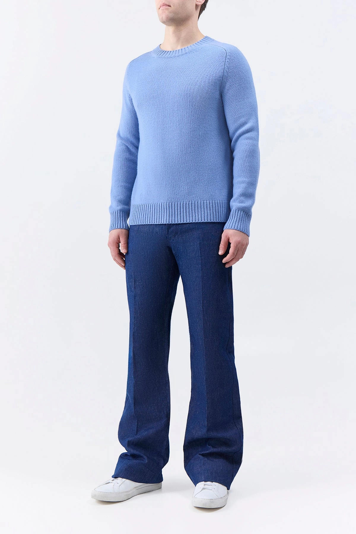 Francesco Knit Sweater in Light Blue Denim Cashmere Low Impact Manufacturing