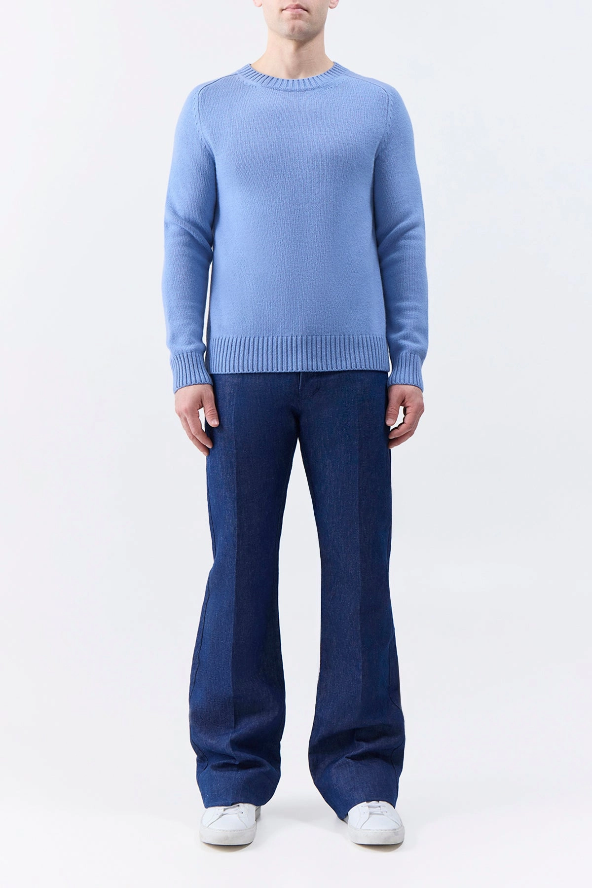 Francesco Knit Sweater in Light Blue Denim Cashmere Touch Of Soft Seasonless Style