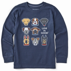 Kids Cute Dogs Long Sleeve Crusher Tee Soft Cotton Feel Durable Ribbed Hem