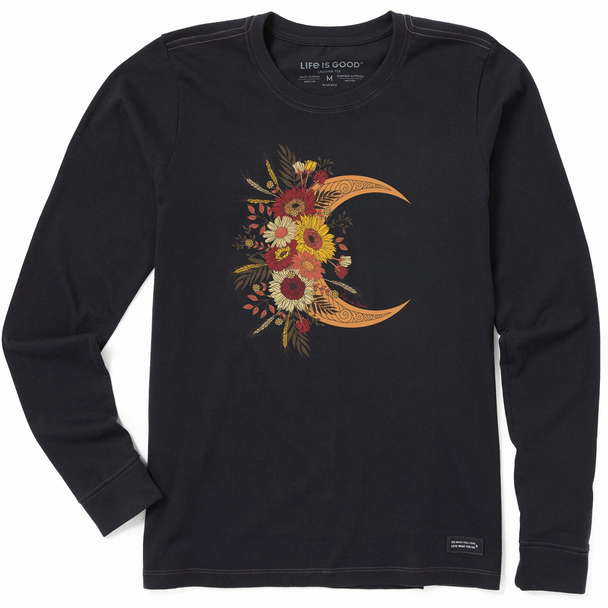 Adaptable Women's Fall Moon and Flowers Long Sleeve Crusher Tee