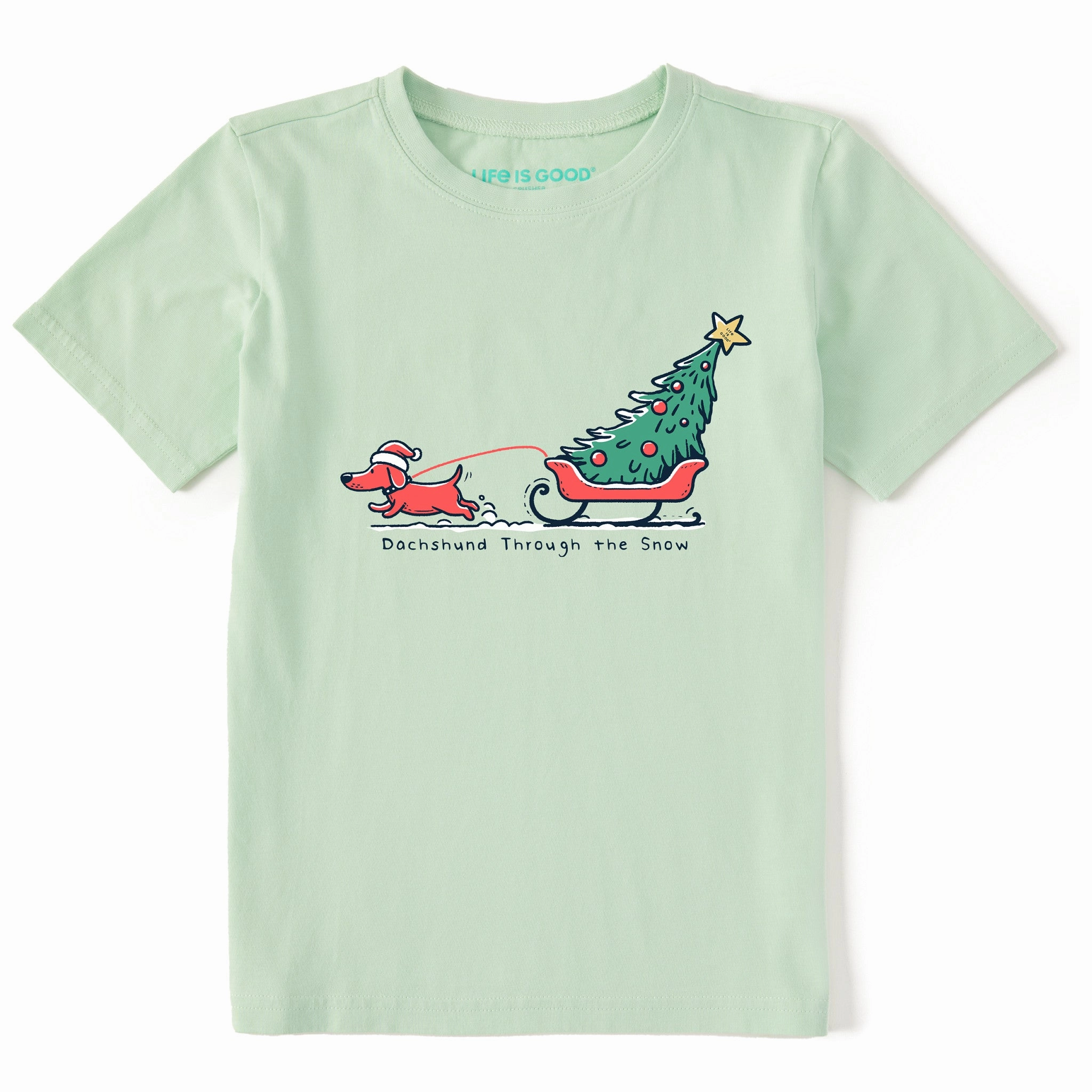 Kids Little Dachshund Through the Snow Short Sleeve Crusher Tee Relaxed Comfort Look
