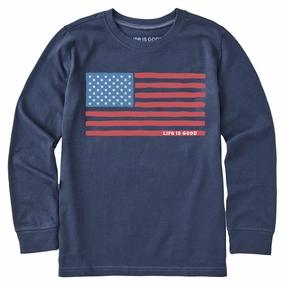 Kids Big Kids US Flag Long Sleeve Crusher Tee Foam Print Detail