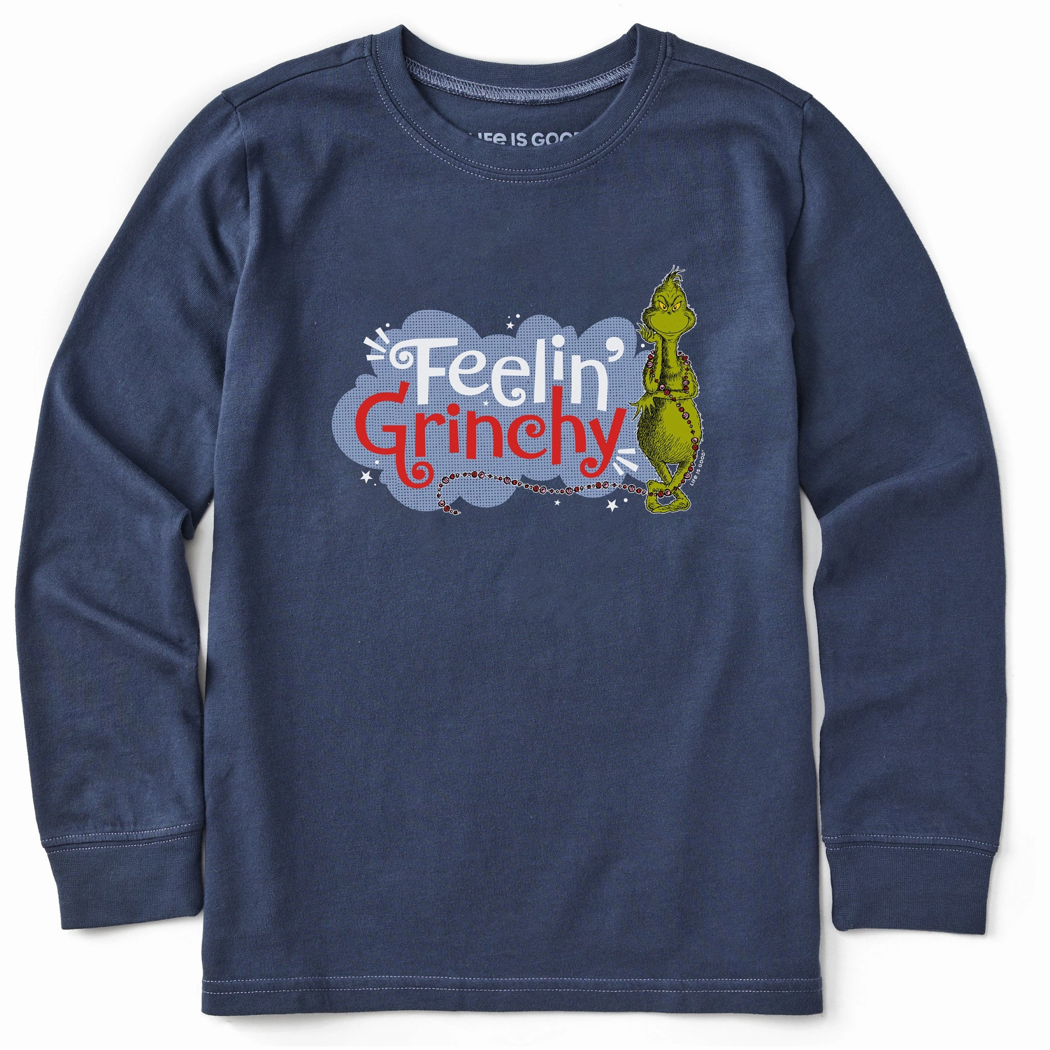 Perfect for Any Outfit Soft Material Kids Feelin' Grinchy Long Sleeve Crusher Tee