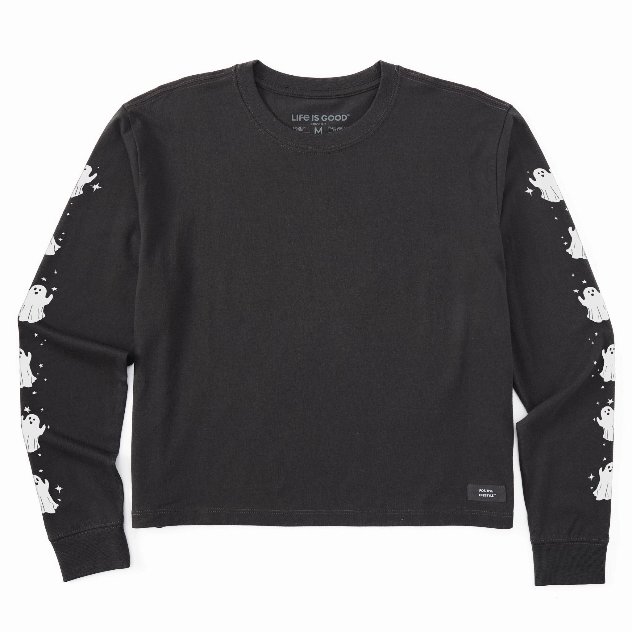 Women's Sparkly Ghosts Long Sleeve Crusher Boxy Tee Light Comfort Style