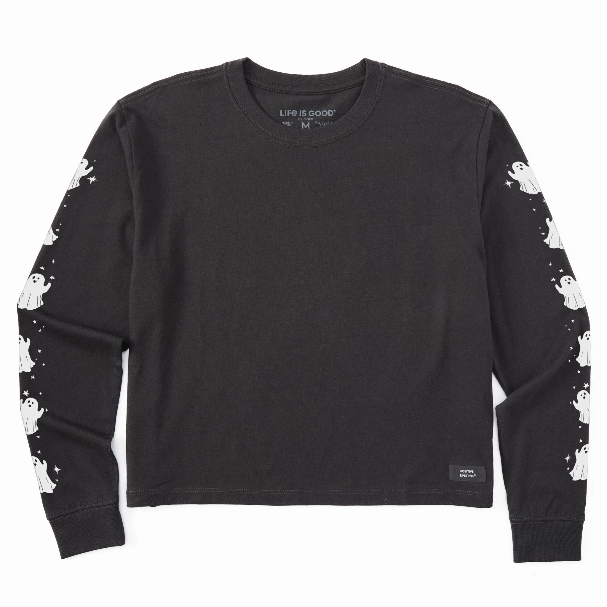 Seasonal Comfort Women's Sparkly Ghosts Long Sleeve Crusher Boxy Tee