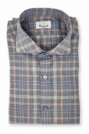 Printed Detail Grey Blue Plaid Shirt