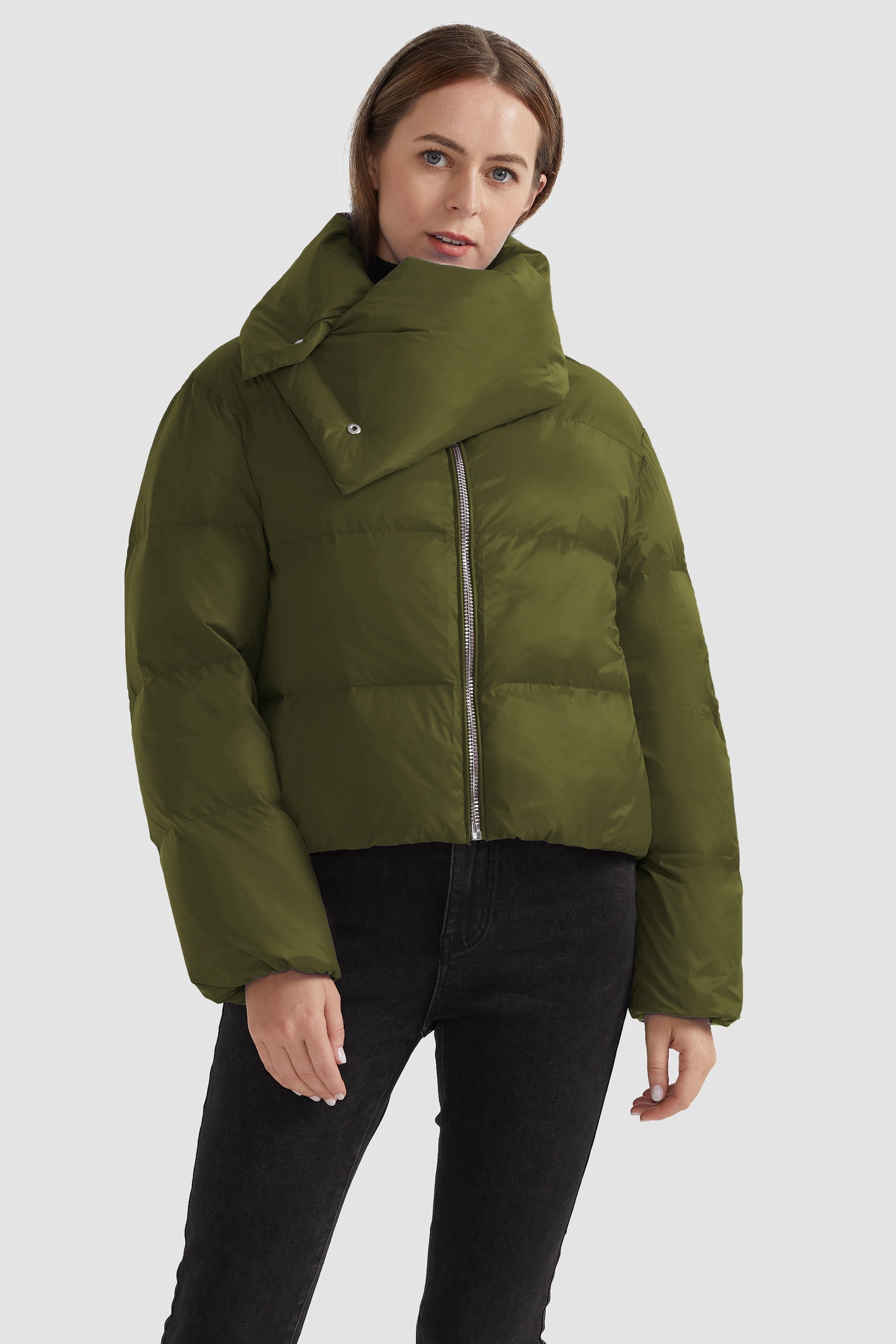 Stylish Puffer Down Coat with Thickened Collar Adaptive Tension Bands