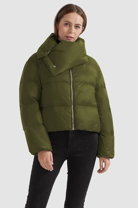 Stylish Puffer Down Coat with Thickened Collar Airy Layer Fit Three Layer Laminate