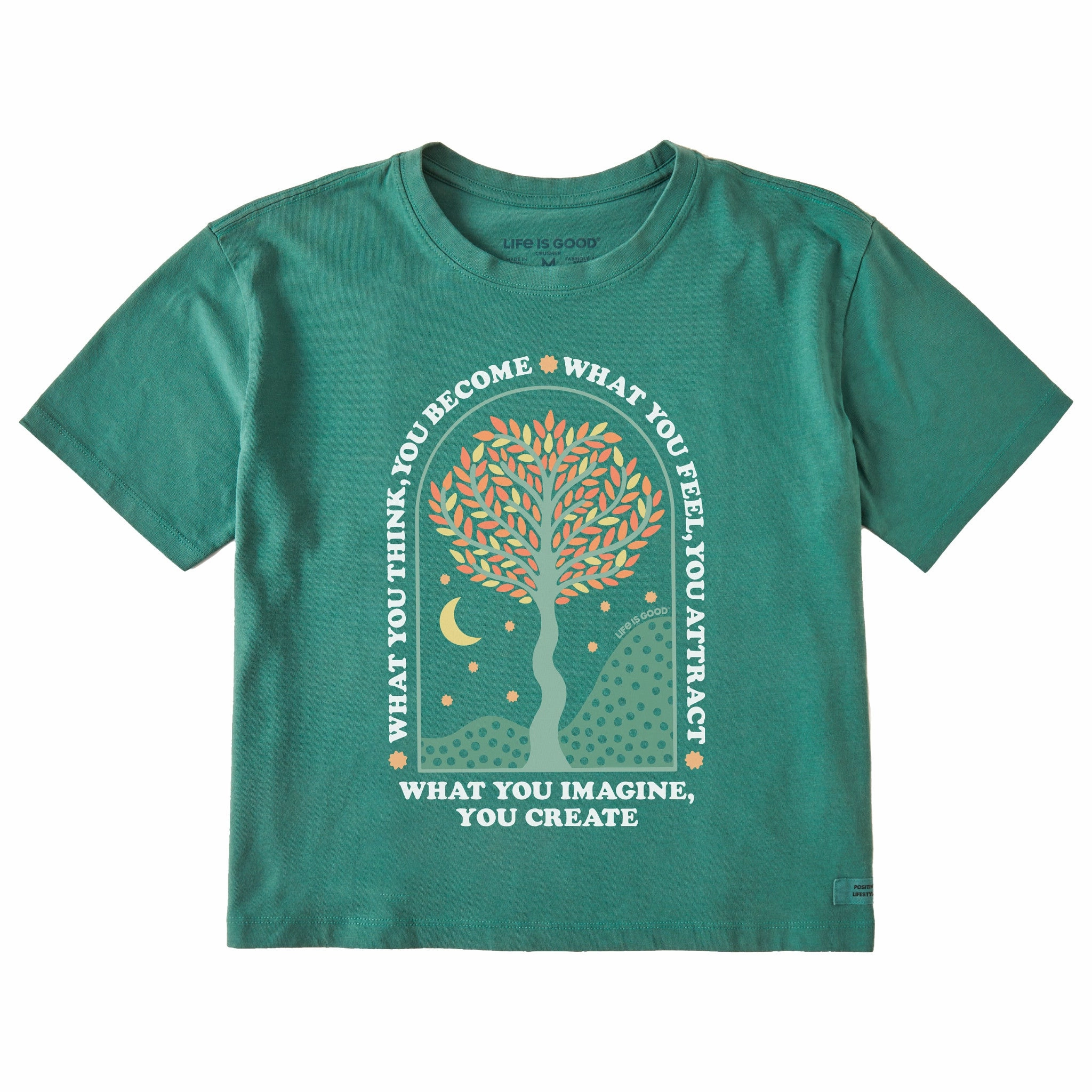 Women's What you Imagine, You Create Tree Short Sleeve Crusher Boxy Tee Versatile Top Comfortable And Trendy