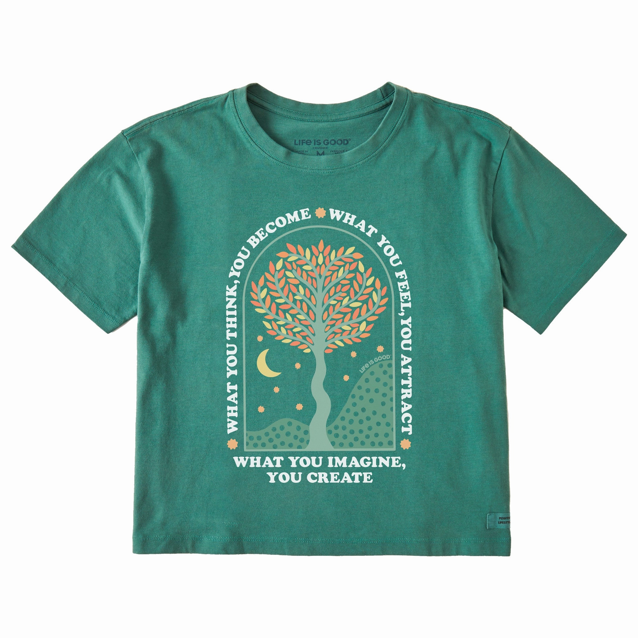 Teenager coolness Minimalist Style Women's What you Imagine, You Create Tree Short Sleeve Crusher Boxy Tee