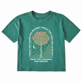 Soft Touch Fabric Women's What you Imagine, You Create Tree Short Sleeve Crusher Boxy Tee