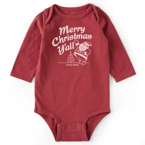 Infant Santa Merry Christmas Y'all Long Sleeve Crusher Baby Bodysuit Eco Certified Textile