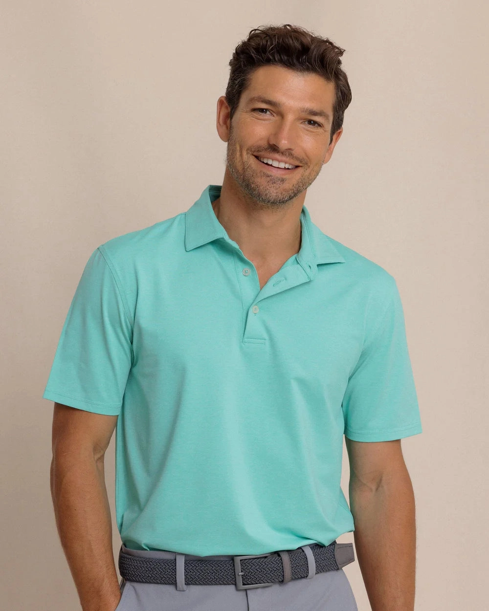 Southern Tide brrr??-eeze Heather Performance Polo Shirt Unstructured Hem Stylish Shirt