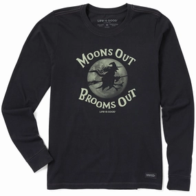 Women's Moon's Out Broom's Out Long Sleeve Crusher Tee Daily Style Trend Cozy Design