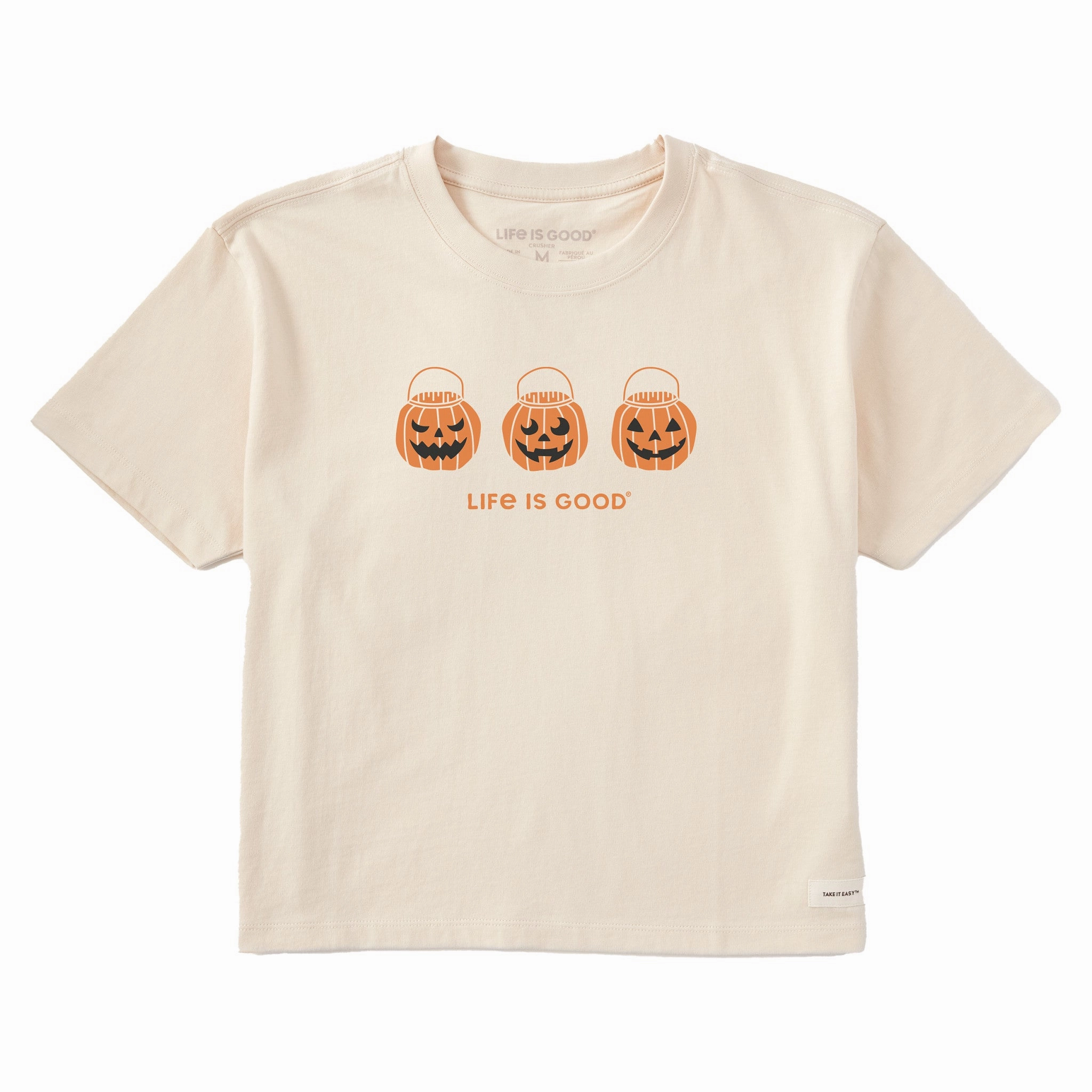 Wrinkle Free Fabric Women's Jack O Lantern Trio Short Sleeve Crusher Boxy Tee