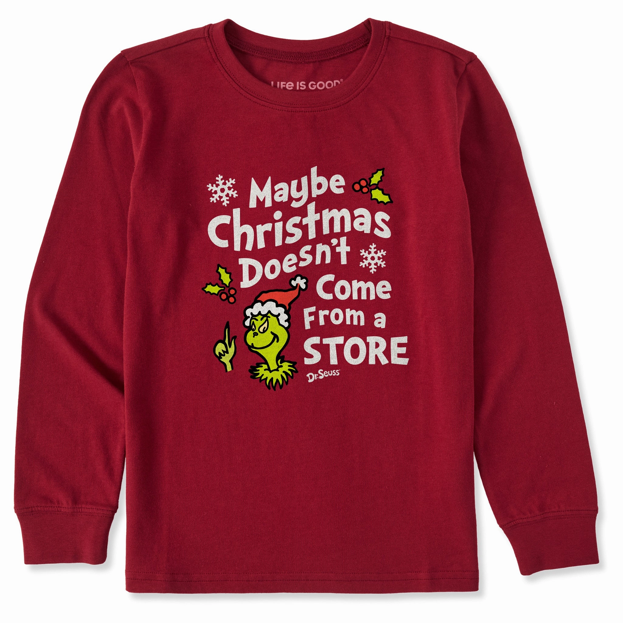 Kids Maybe Christmas Grinch Long Sleeve Crusher Tee Cozy Flex Comfy Top