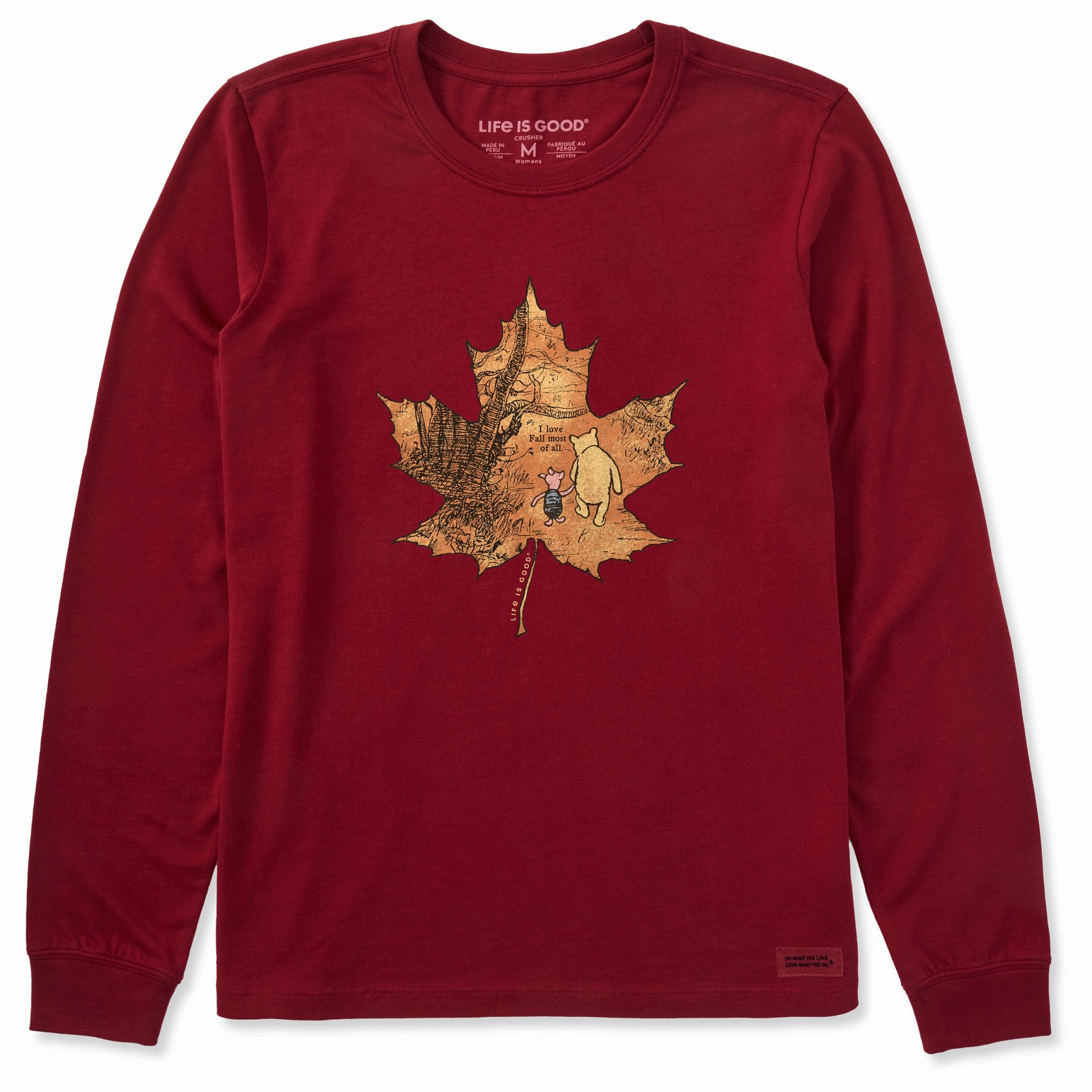 Women's Winnie & P Maple Leaf Long Sleeve Crusher Tee No-Shrink Fabric Breathable Style