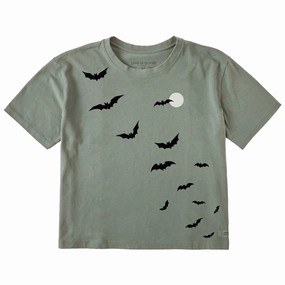 Women's Scattered Bats Short Sleeve Crusher Boxy Tee Tagless Comfort Seasonal Comfort