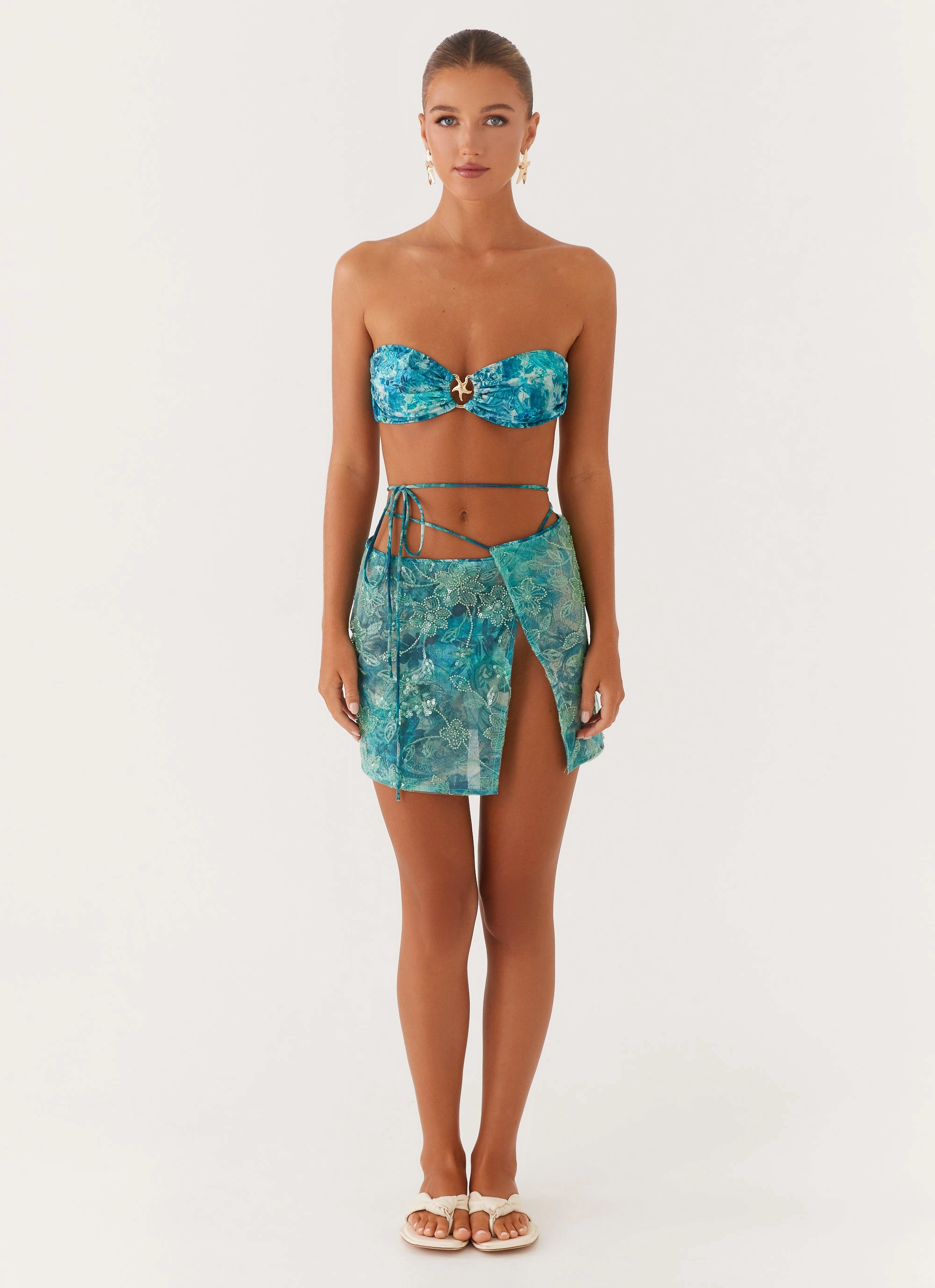 Stacie Mini Skirt - Teal Design Detail Light Moodboard