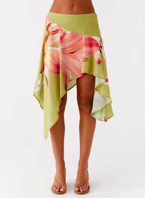 Kia Low Rise Asymmetrical Midi Skirt - Jungle Floral Fresh Energy quick dry
