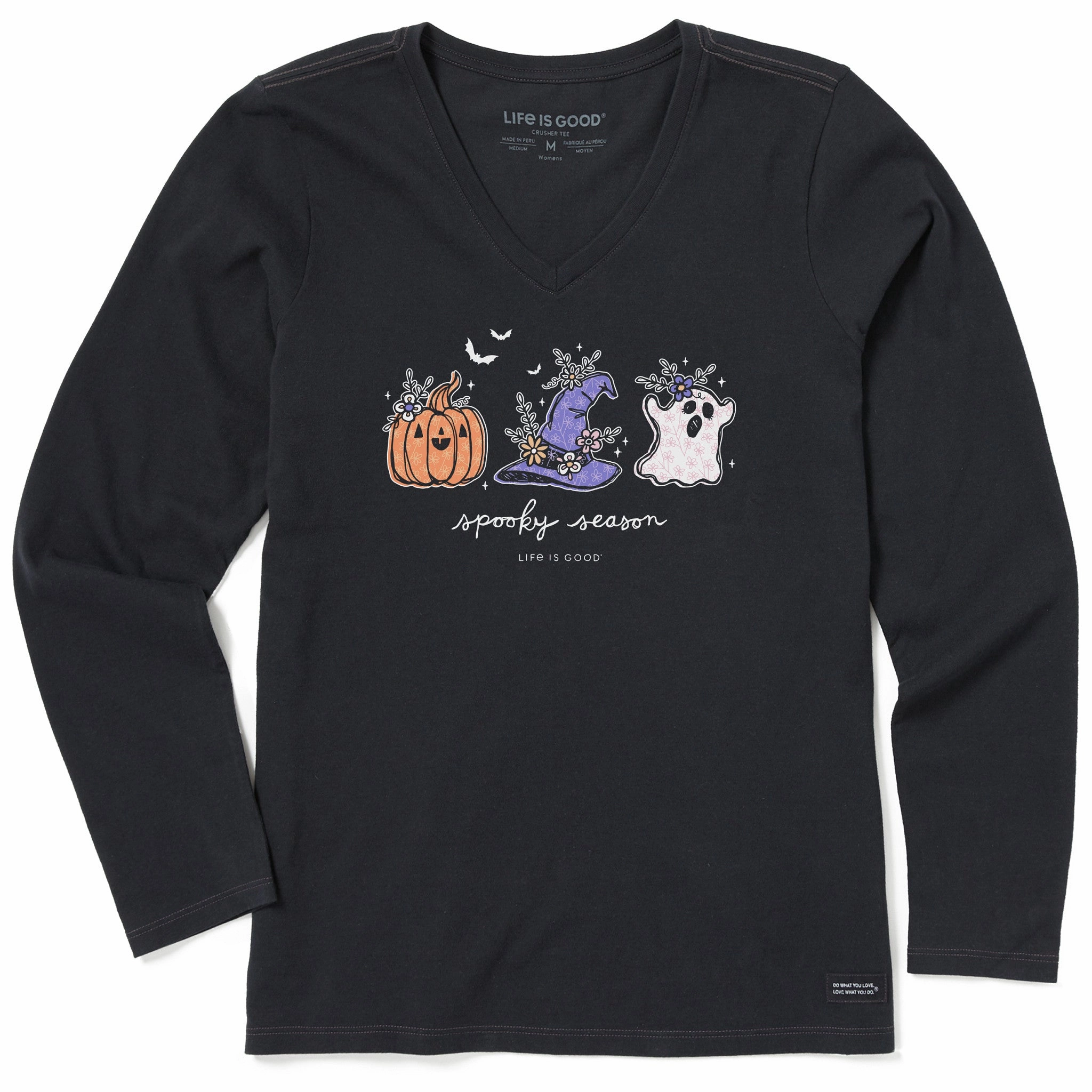 Women's Spooky Season Doodles Long Sleeve Crusher Vee Relaxed fit wear