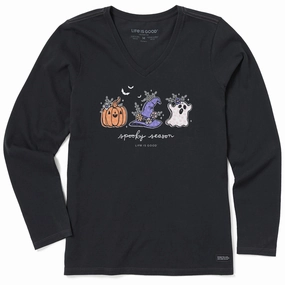 Unique Design High Density Fabric Women's Spooky Season Doodles Long Sleeve Crusher Vee