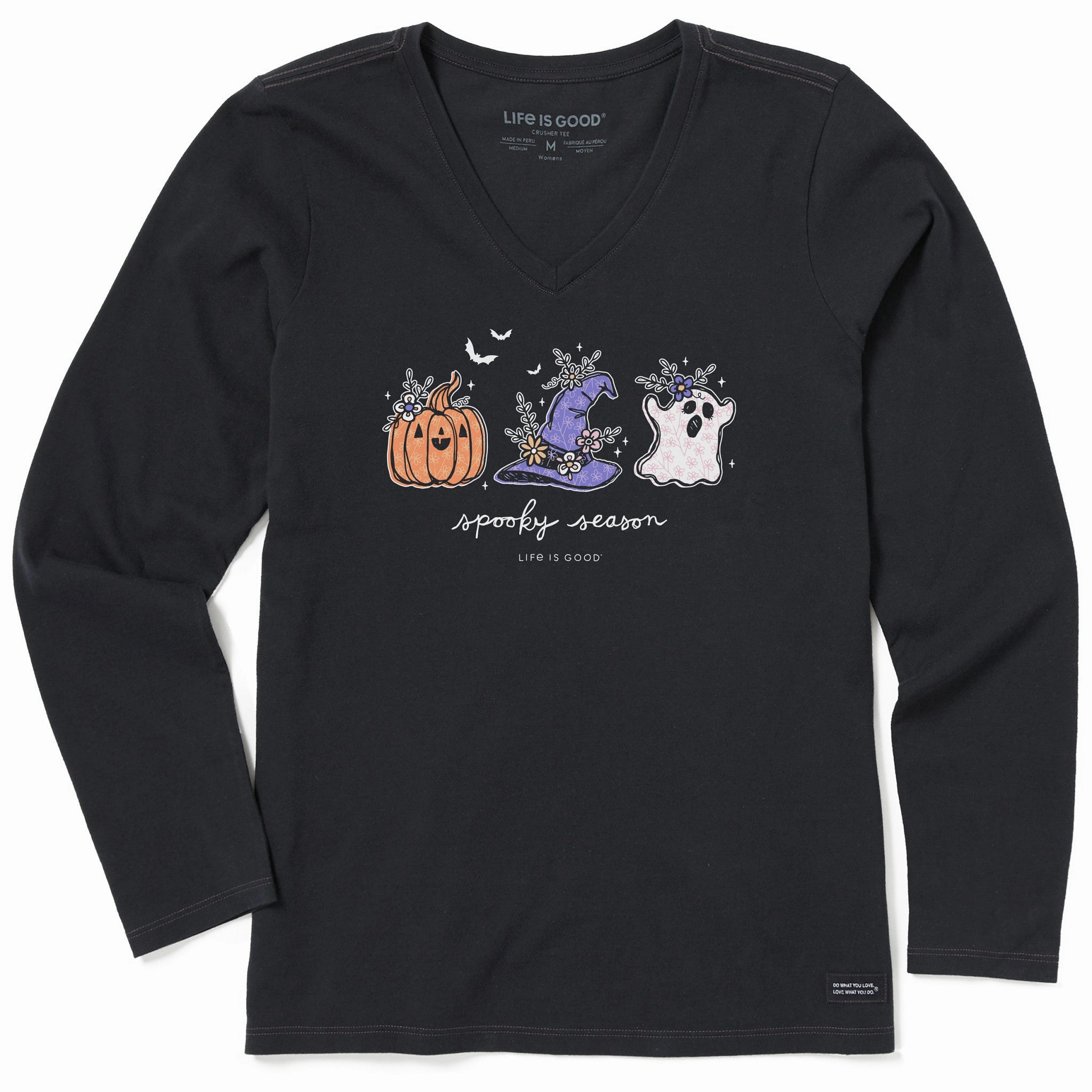 Breathable Essentials Street Trend Look Women's Spooky Season Doodles Long Sleeve Crusher Vee