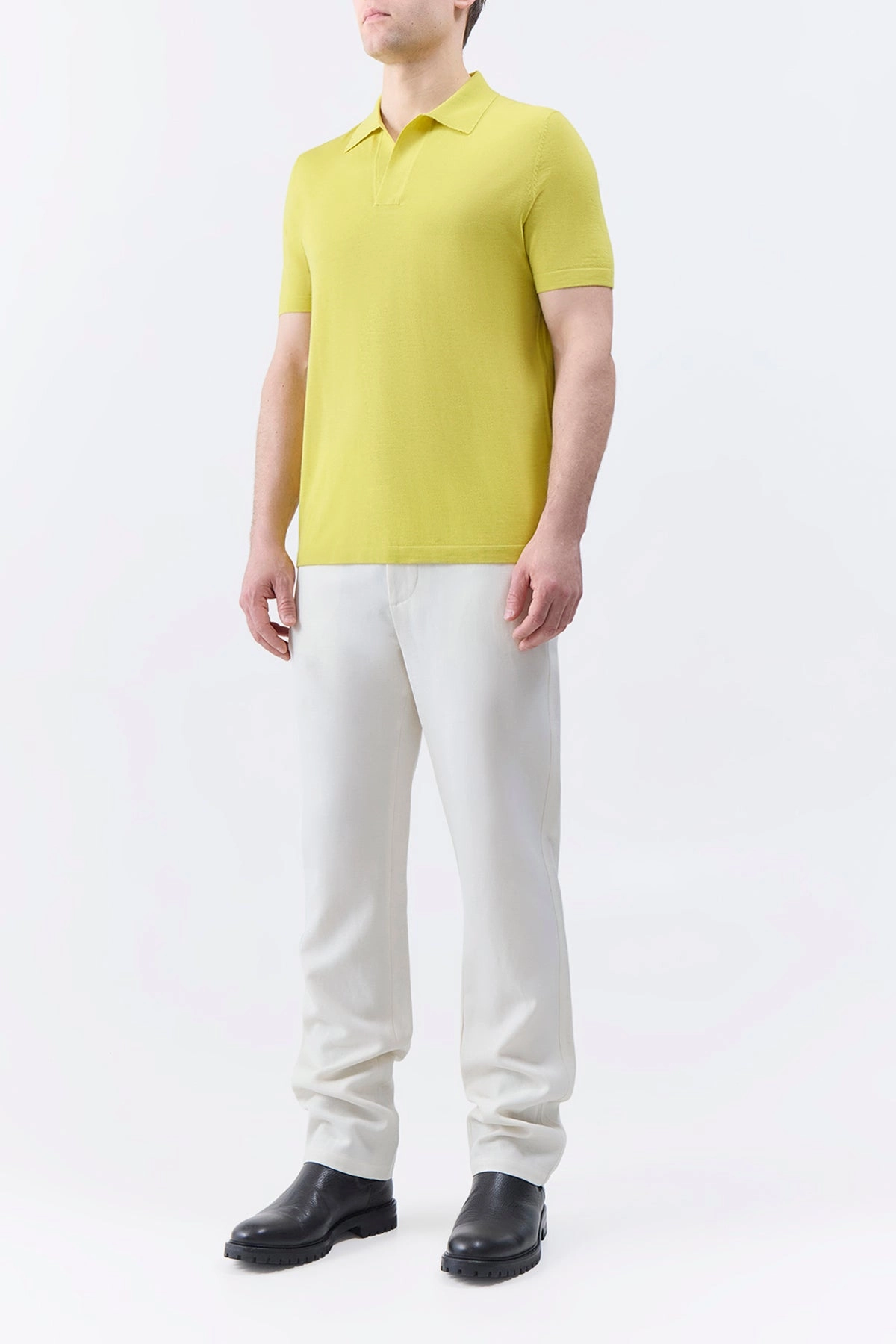 Stendhal Knit Short Sleeve Polo in Lime Adamite Cashmere Closet Essential