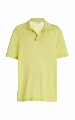 Stendhal Knit Short Sleeve Polo in Lime Adamite Cashmere Lounge Outfit Closet Essential