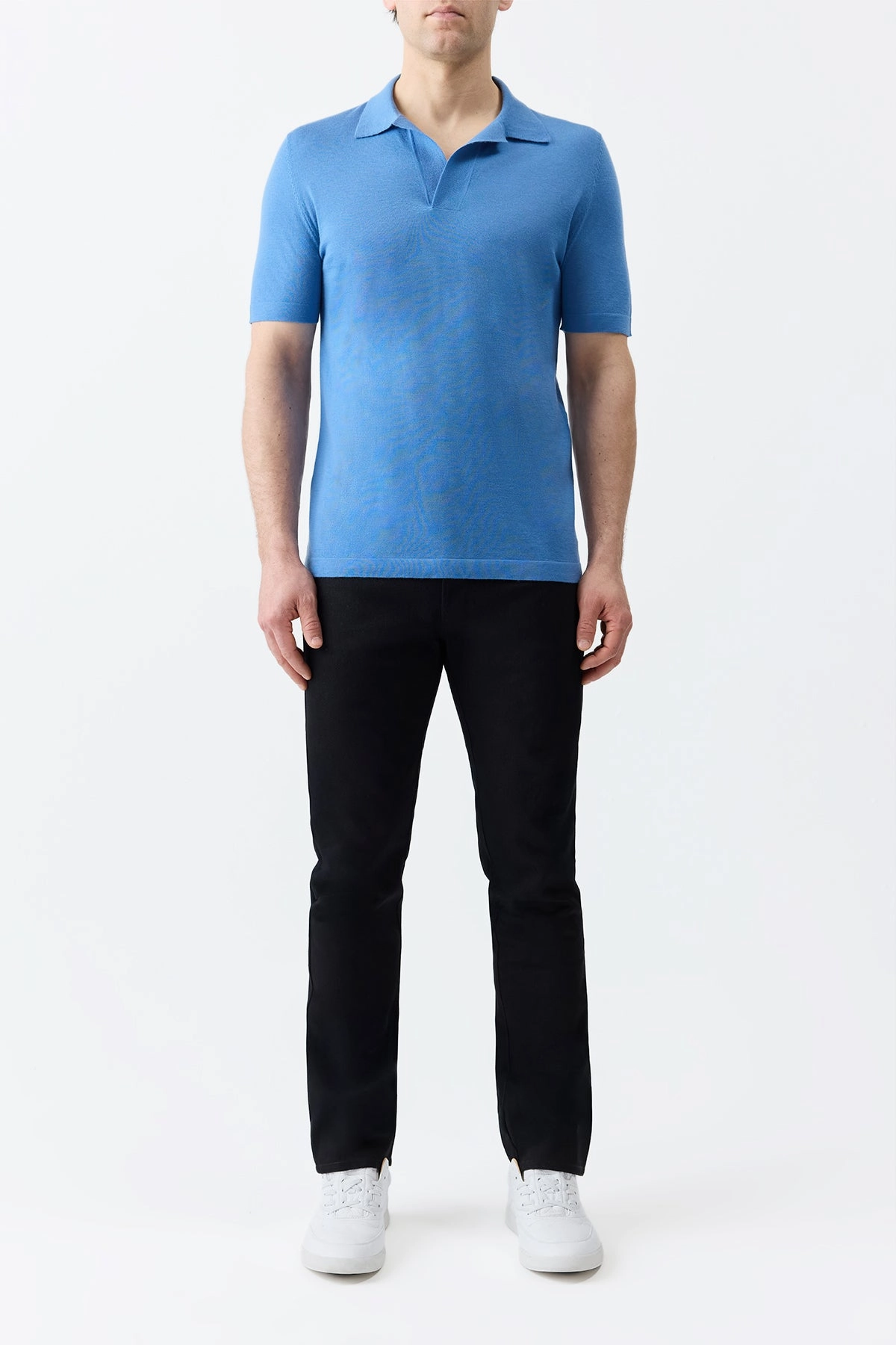 Compressed Stitch Stendhal Knit Short Sleeve Polo in Sky Cashmere