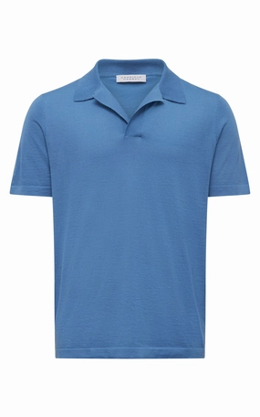 Stendhal Knit Short Sleeve Polo in Sky Cashmere City Casual Style