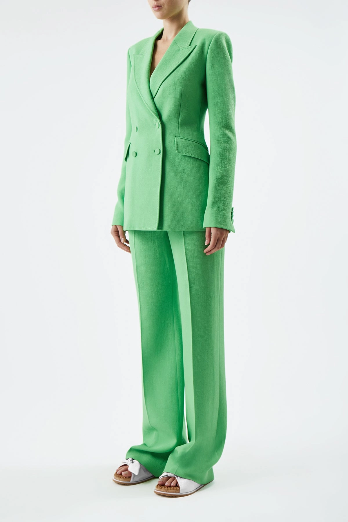 Stephanie Blazer in Fluorescent Green Virgin Wool Crepe Business Look Business Wear Design