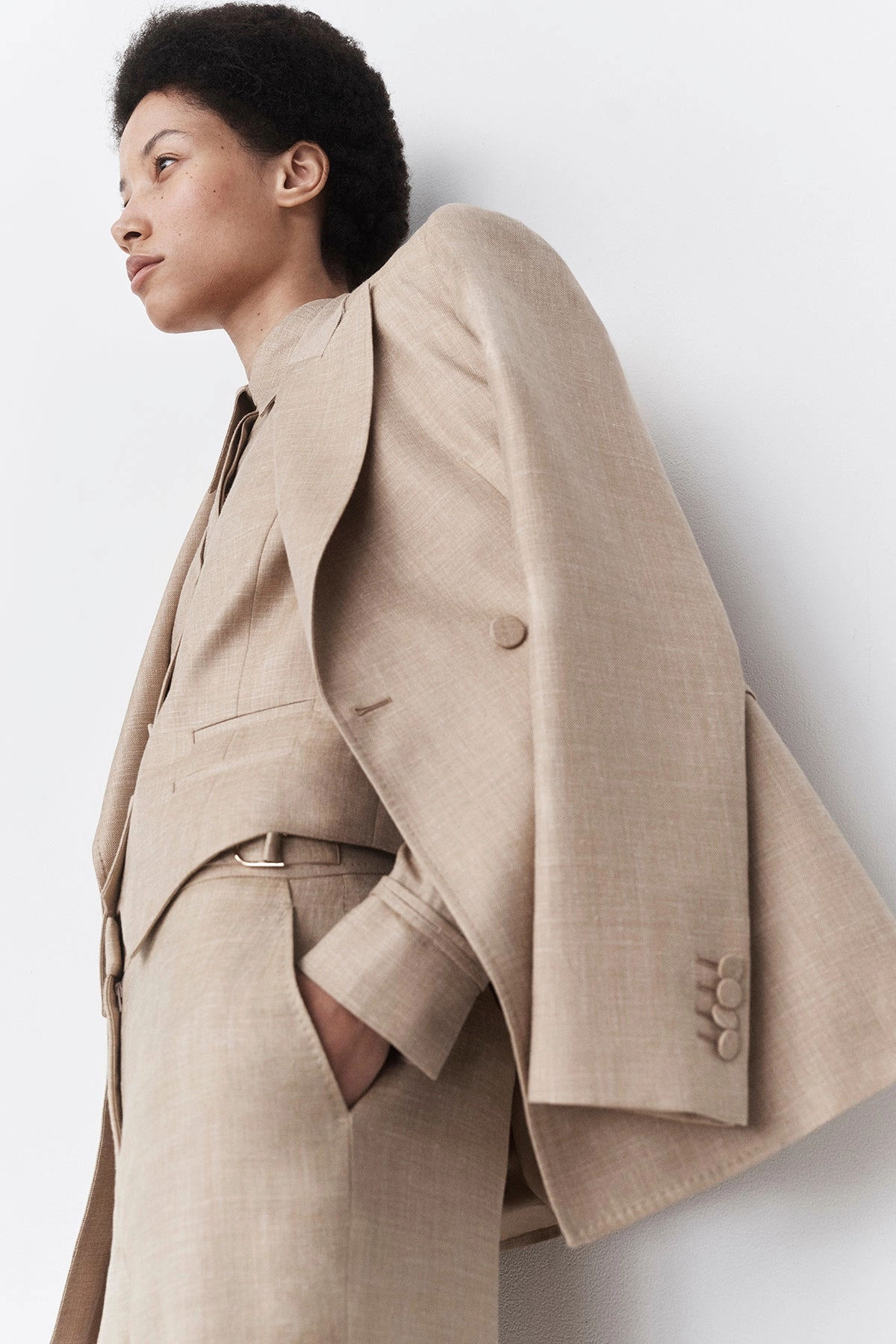Clean Cut Sophisticated Layering Stephanie Blazer in Hay Virgin Wool and Silk Linen