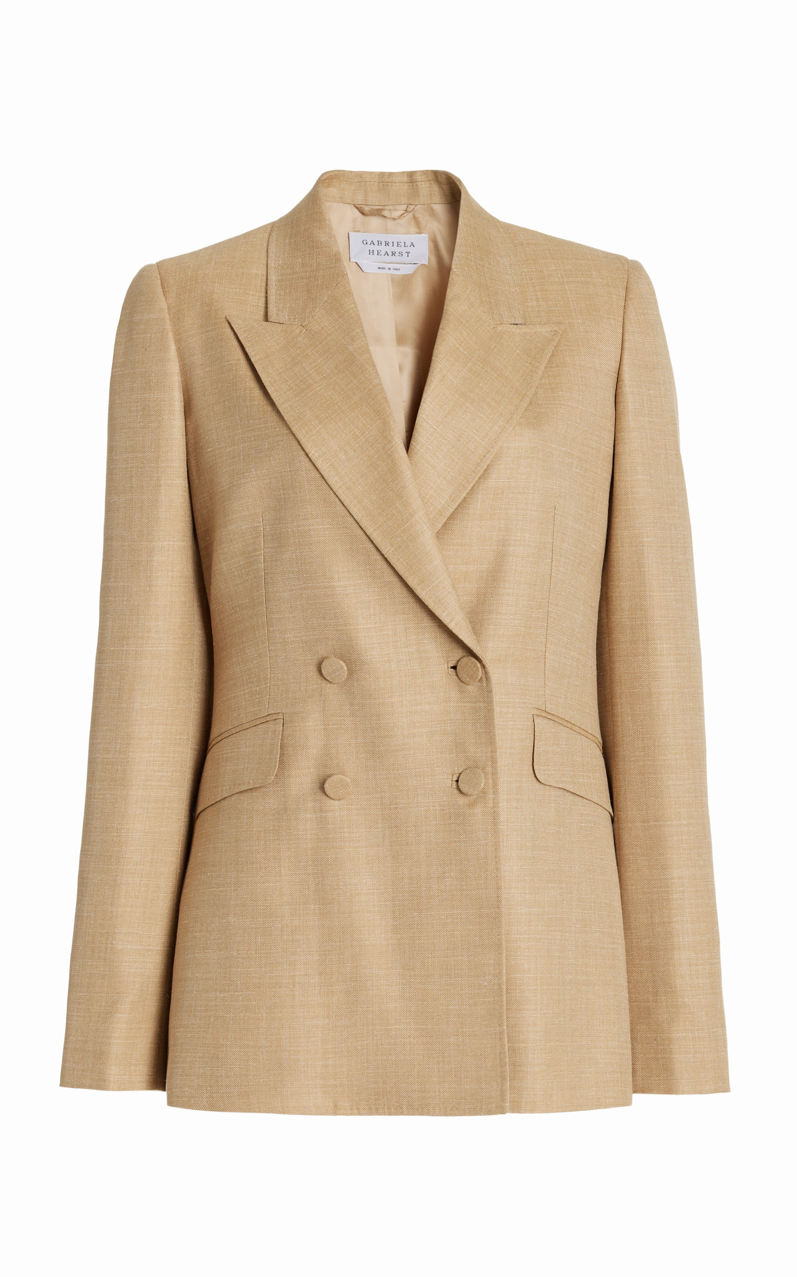 Stylish Office Look Sleek Work Fit Stephanie Blazer in Hay Virgin Wool and Silk Linen