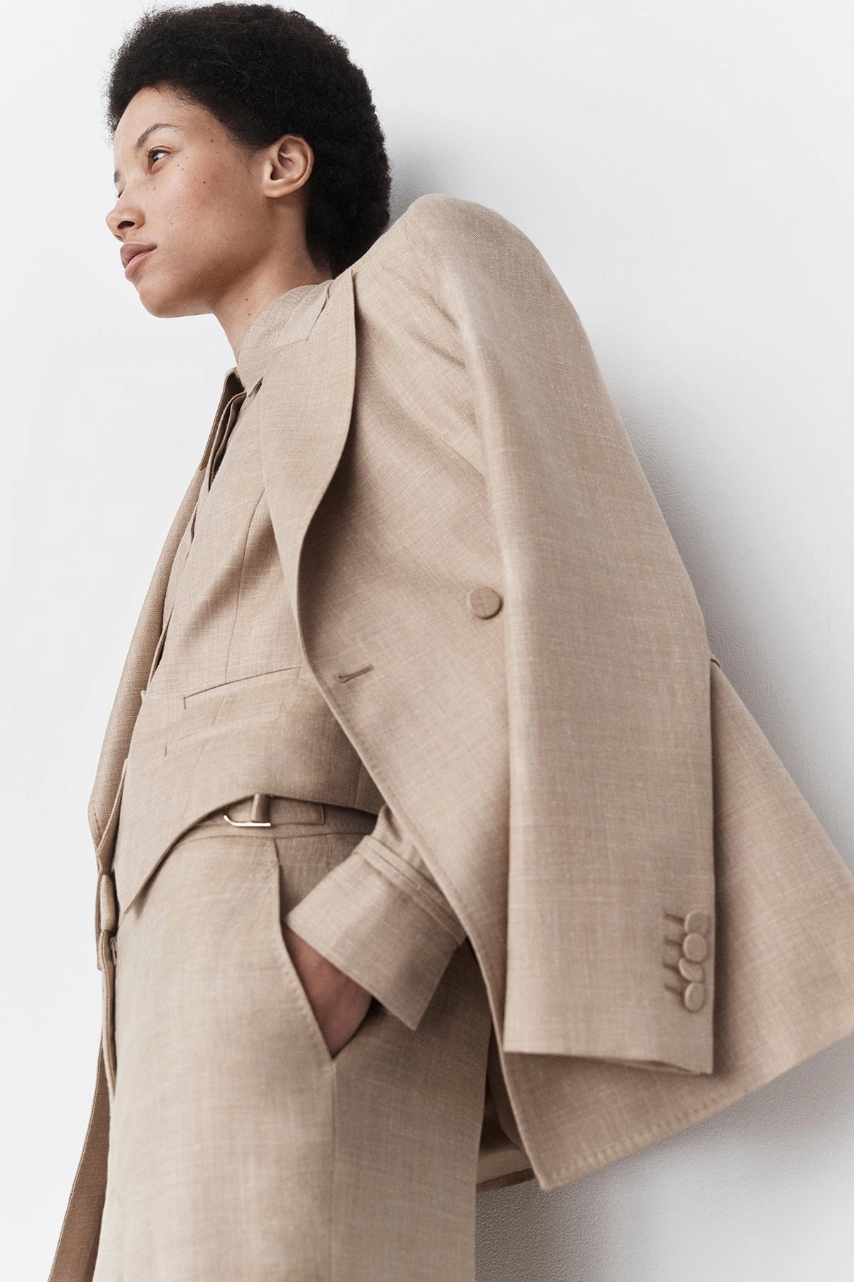 Dapper Tailored Look Stephanie Blazer in Hay Virgin Wool and Silk Linen