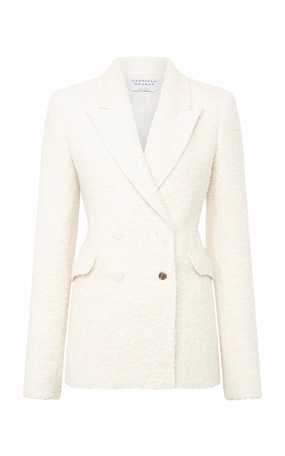 Stephanie Blazer in Ivory Recycled Cashmere Boucle Modern Tailoring Stylish Layers