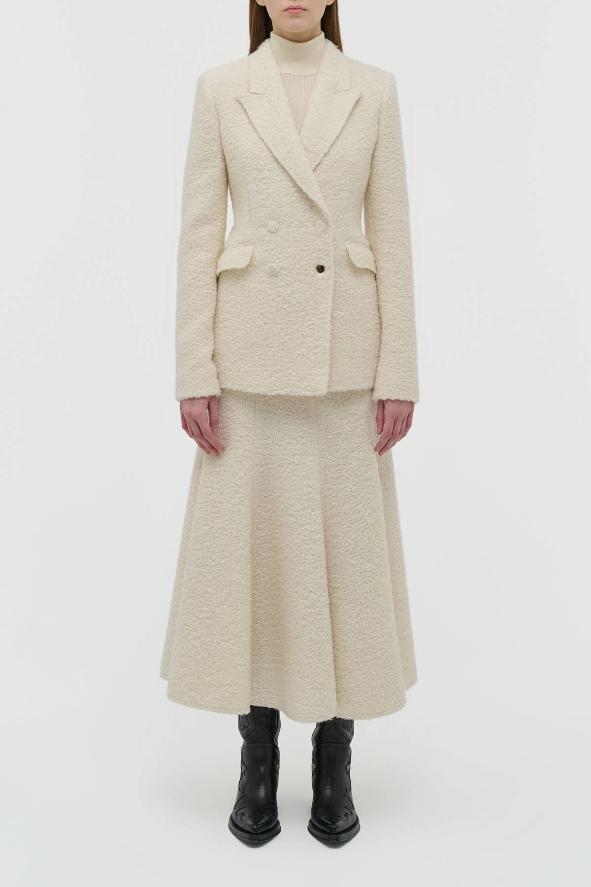 Luxurious Fit Tailored to Perfection Stephanie Blazer in Ivory Recycled Cashmere Boucle