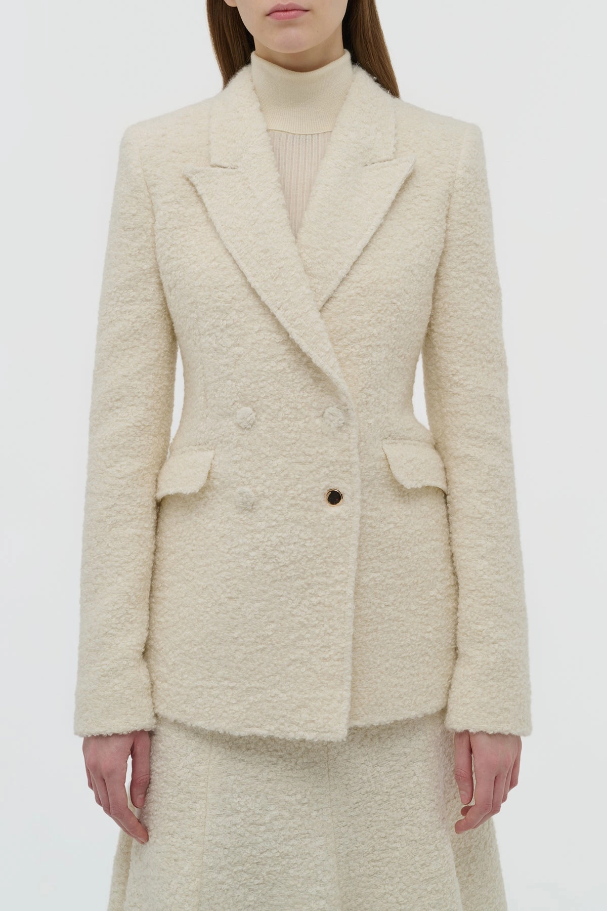 Timeless Comfort Stephanie Blazer in Ivory Recycled Cashmere Boucle