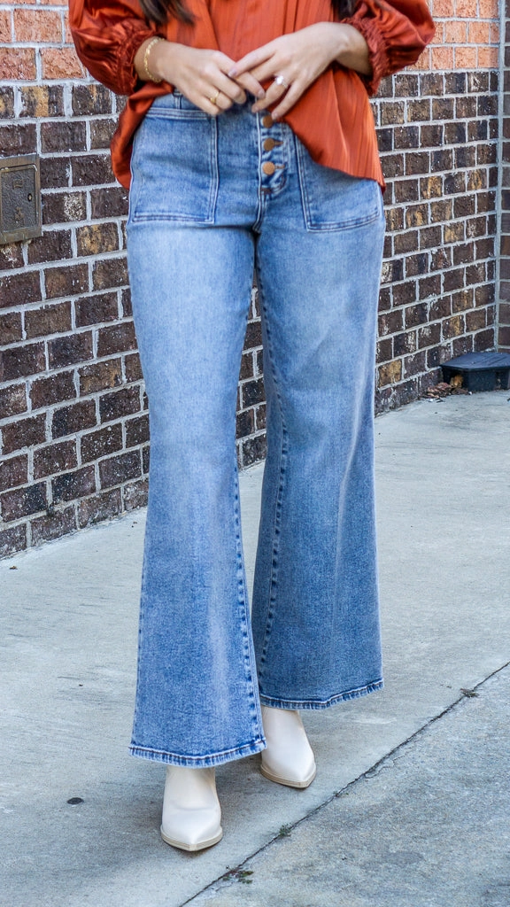 Dear John Fiona High Rise Clean Hem Wide Leg Jeans Ardmore Flawless Look Party Look Earthy