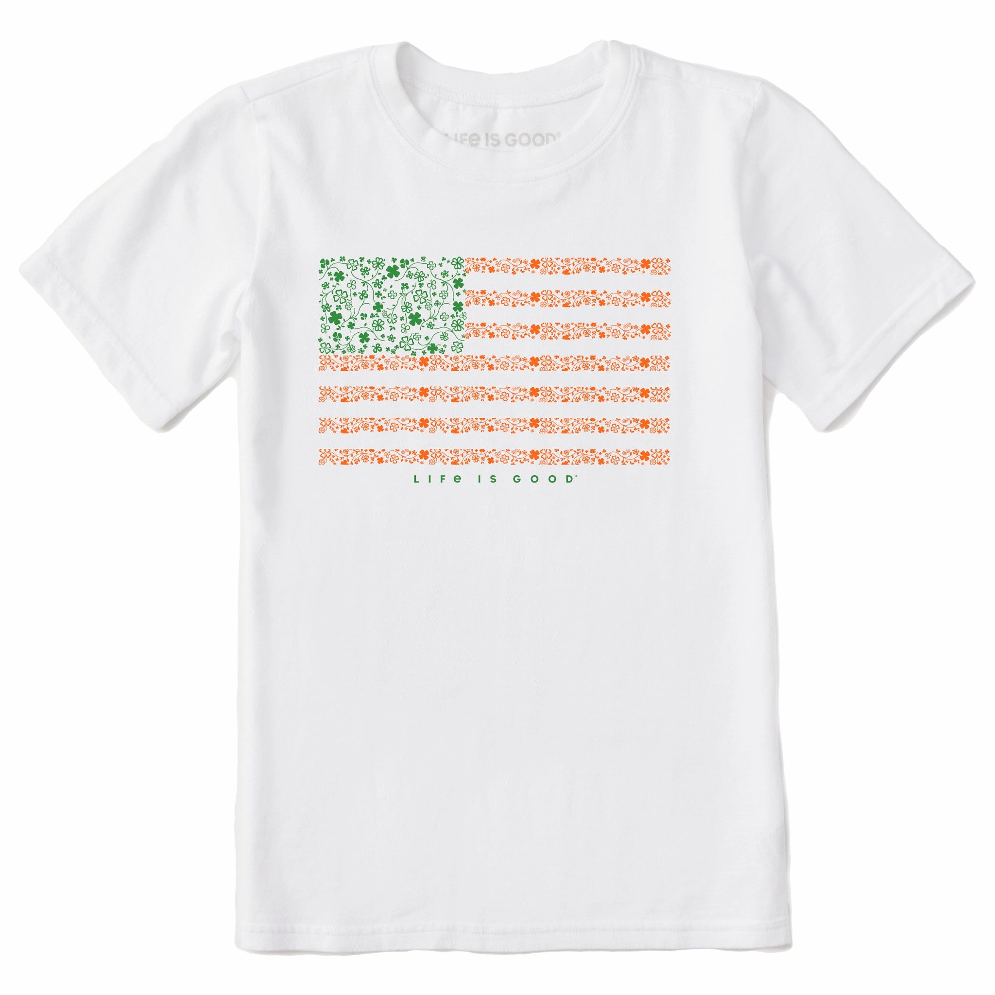 Cotton Blend Heathered Texture Kids Irish American Clover Flag Short Sleeve Crusher Tee