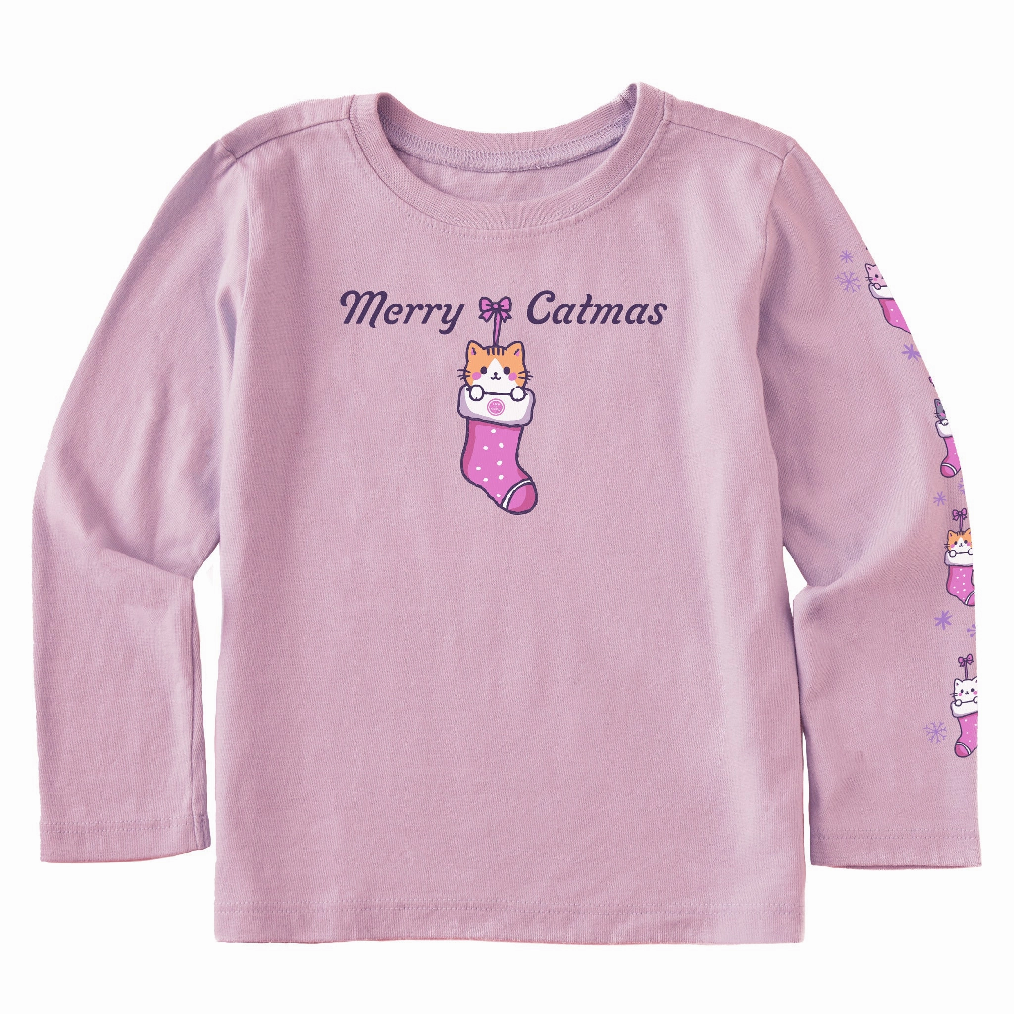 Merry Catmas Stocking Long Sleeve Toddler Crusher Tee Quick Layer Sleek Fit