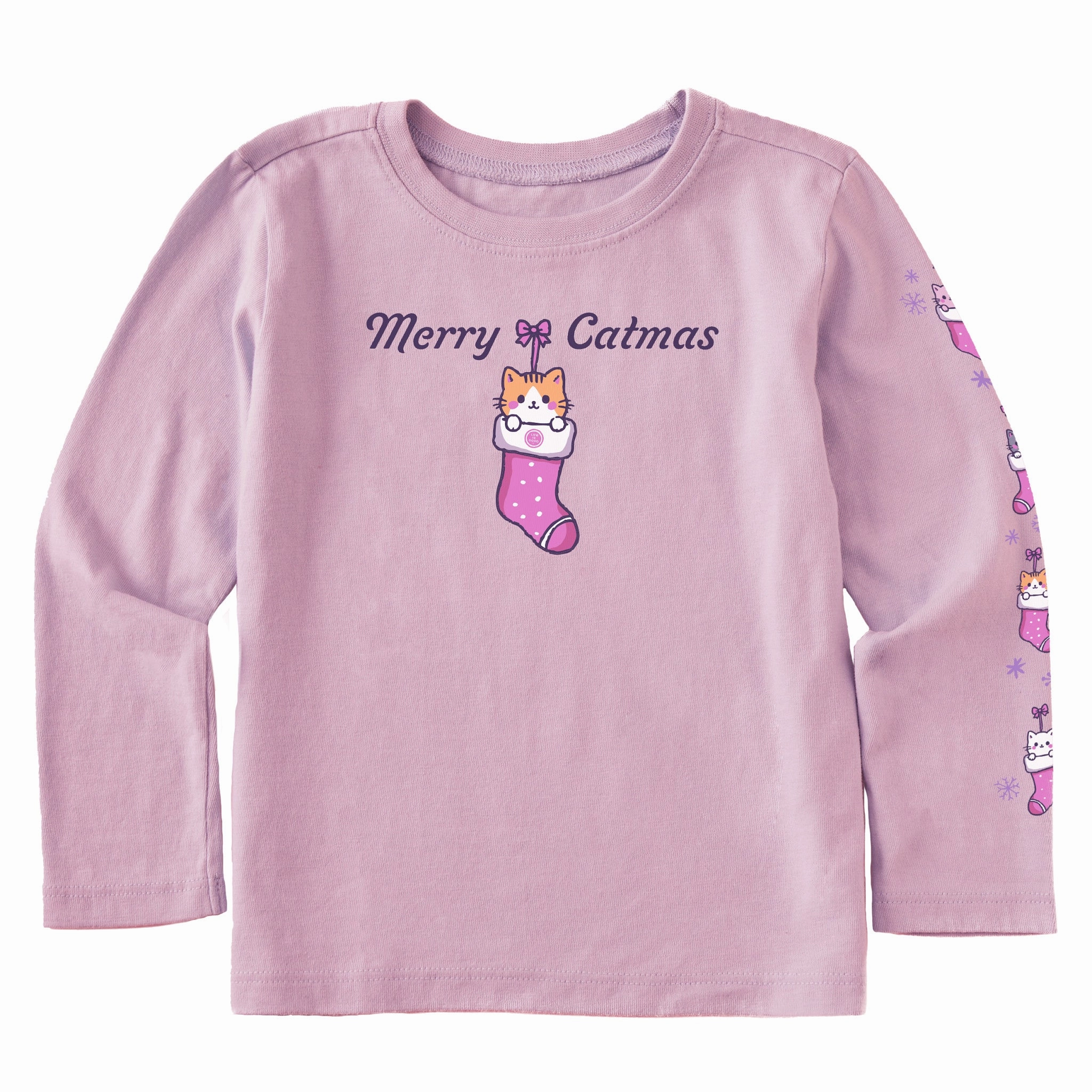 Fashion-Forward Look Relaxed Waistband Merry Catmas Stocking Long Sleeve Toddler Crusher Tee