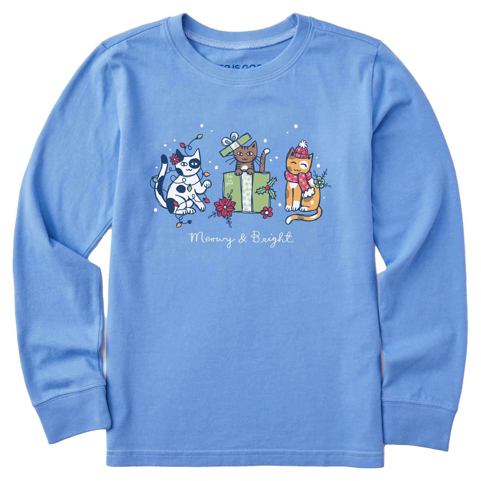 Kids Meowy & Bright Winter Kitties Long Sleeve Crusher Tee High Durability Weave