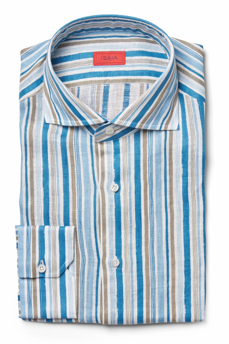 Striped Linen Sport Shirt Casual Chic Patchwork